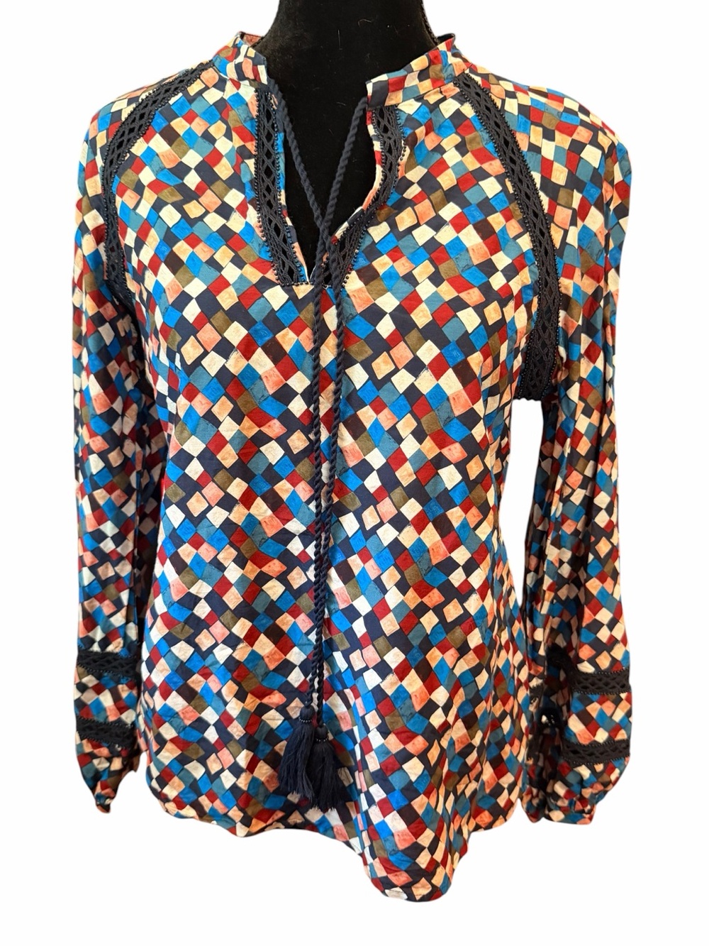 Tory Burch Sonia Geometric Silk-Blend Blouse Size 6